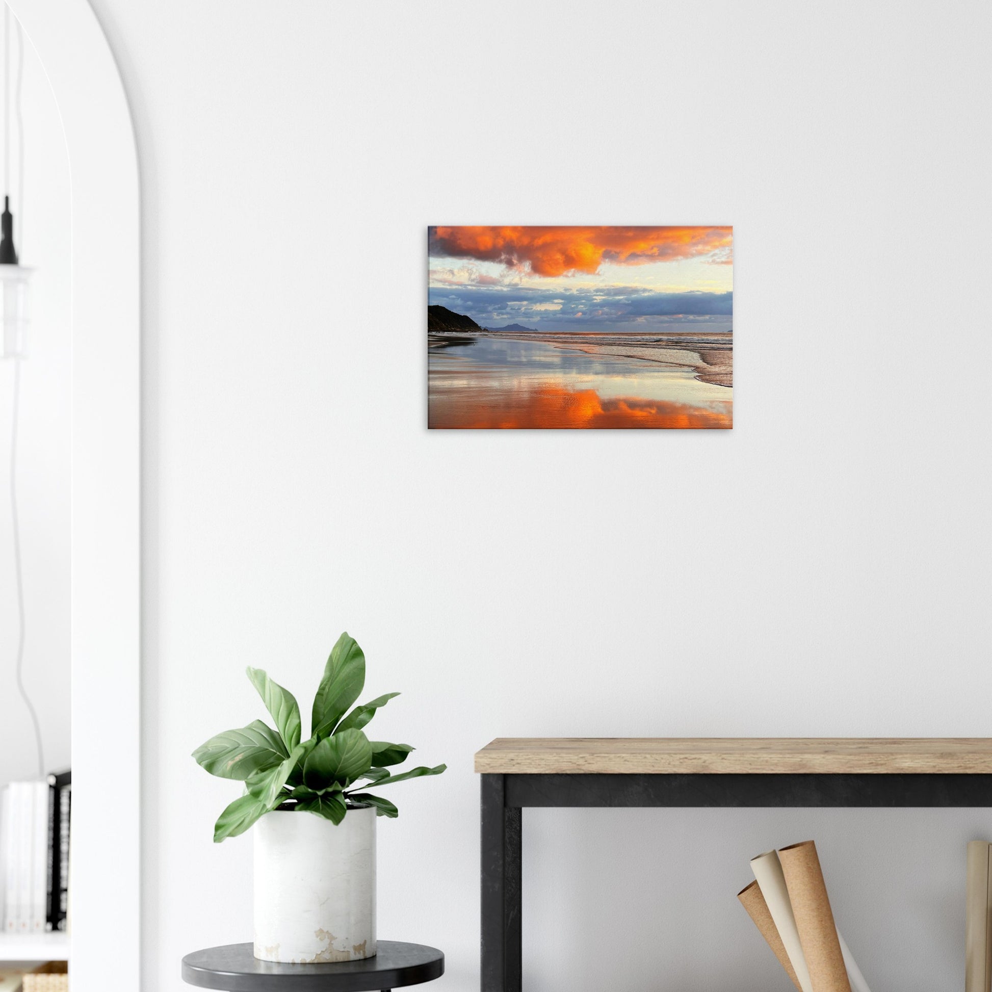 Mangawhai sunrise, mangawhai, mangawhai heads, surf beach, surf, beach, sunrise, northland, nz, new zealand, reflections, orange, pink, blue, orange cloud, piwaka prints, canvas, wall art,