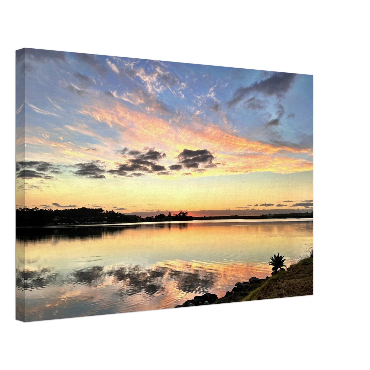 Mangawhai sunrise, mangawhai, mangawhai heads, estuary, mangawhai estuary, sunrise, northland, nz, new zealand, reflections, orange, pink, yellow, blue, piwaka prints, canvas, wall art, sunrise canvas nz, sunrise canvas, sunrise wall art nz,
