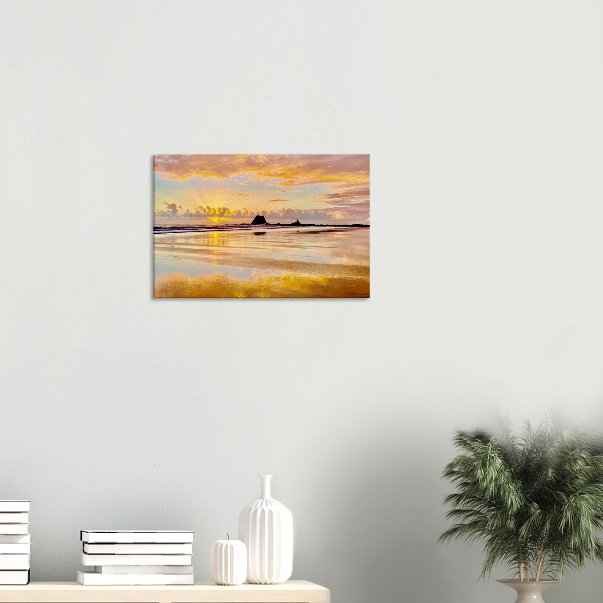 summer, sunrise, summer sunrise, pink, yellow, blue, reflection, mangawhai heads surf beach, surf beach, nz, northland, new zealand, head rock, howling wolf, beach, paradise, ocean, piwaka prints, canvas, wall art,