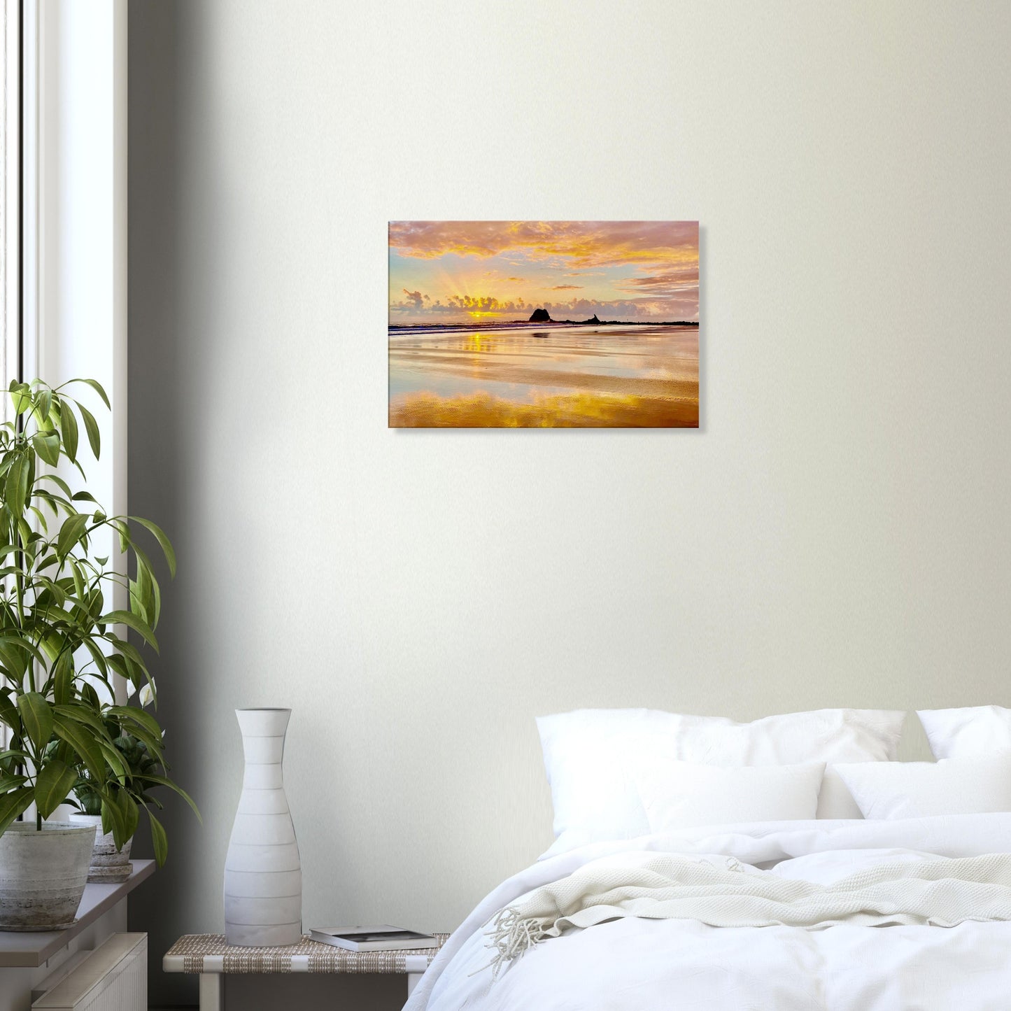 summer, sunrise, summer sunrise, pink, yellow, blue, reflection, mangawhai heads surf beach, surf beach, nz, northland, new zealand, head rock, howling wolf, beach, paradise, ocean, piwaka prints, canvas, wall art, bedroom,